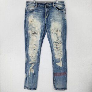 Embellish Jeans Mens 36X33 Blue Distressed Ripped Destroyed Skinny Denim Grunge